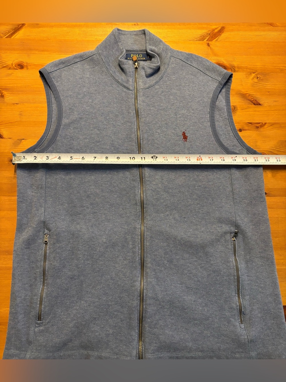 Ralph Lauren Light Blue Full-Zip Sleeveless Vest with Pony Logo